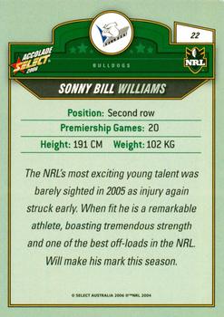 2006 Select Accolade #22 Sonny Bill Williams Back